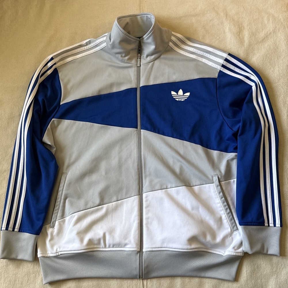 Vintage Retro Adidas Blue White Full Zip Trefoil Track Jacket Size XXL